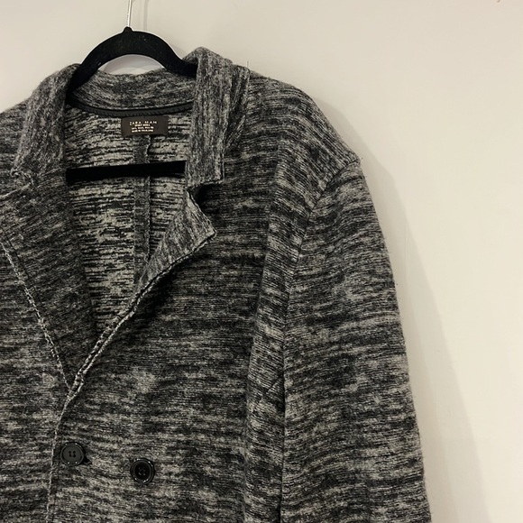 ZARA Man Sport MODA Gray Wool Double Breasted Pea coat Coat size L fits Medium - Picture 7 of 16